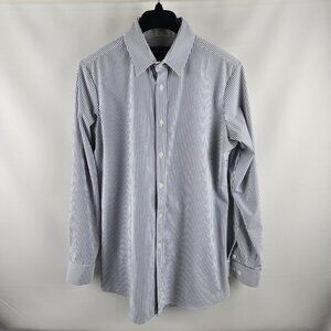 Mizzen + Main Dress Shirt Men Large Multi Stripe Leeward Blue Label Trim Fit USA